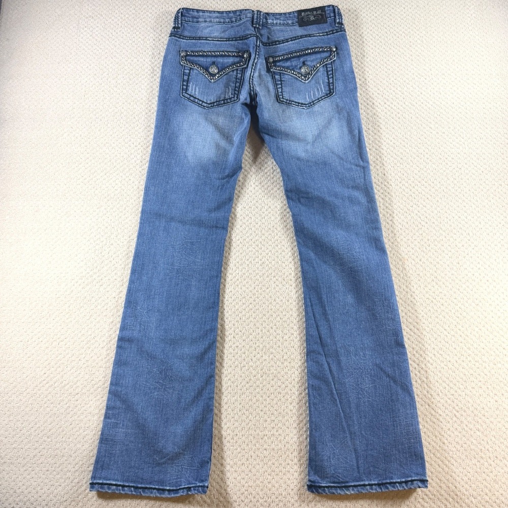Y2K Low Rise Jeans Bootcut Studded Pocket Womens 26 Rock & Roll Cowgirl Country